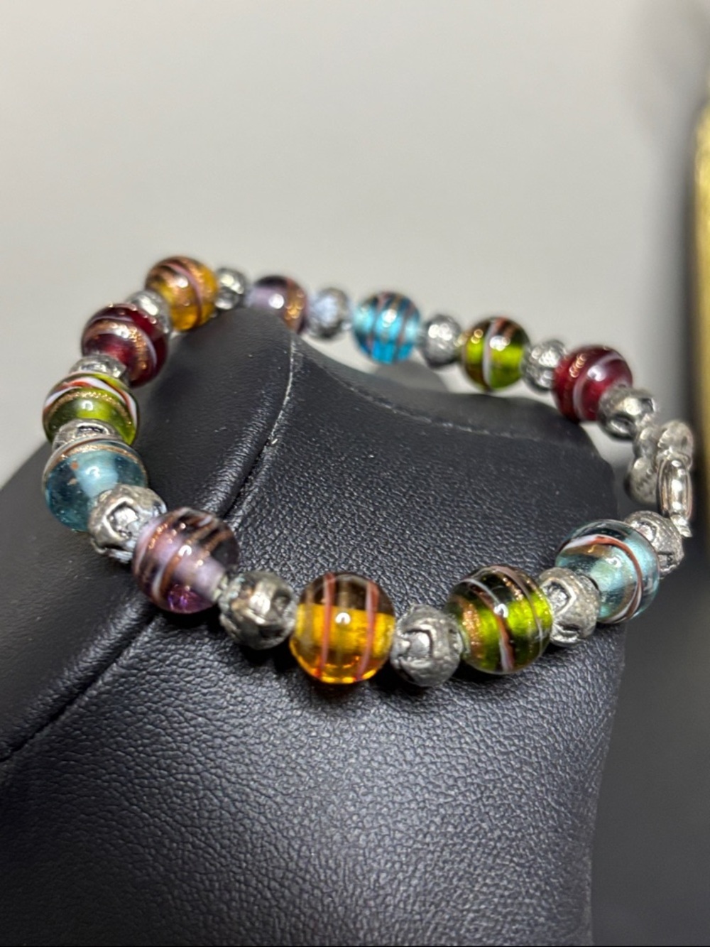 Vintage Made with Love Dichroic Glass Colorful Beaded Bracelet - Picture 2 of 6